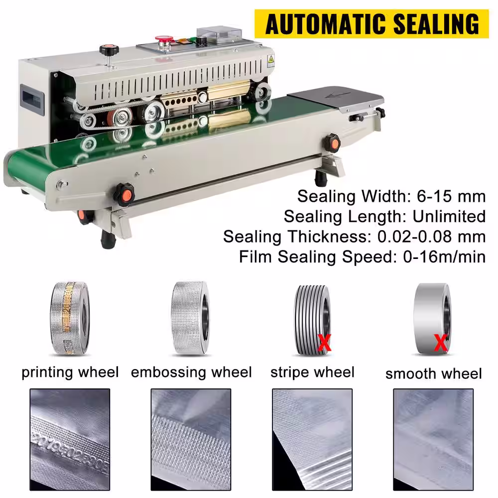 VEVOR Continuous Band Sealer Automatic Horizontal Continuous Sealing Machine with Digital Temperature Control for Bags Films