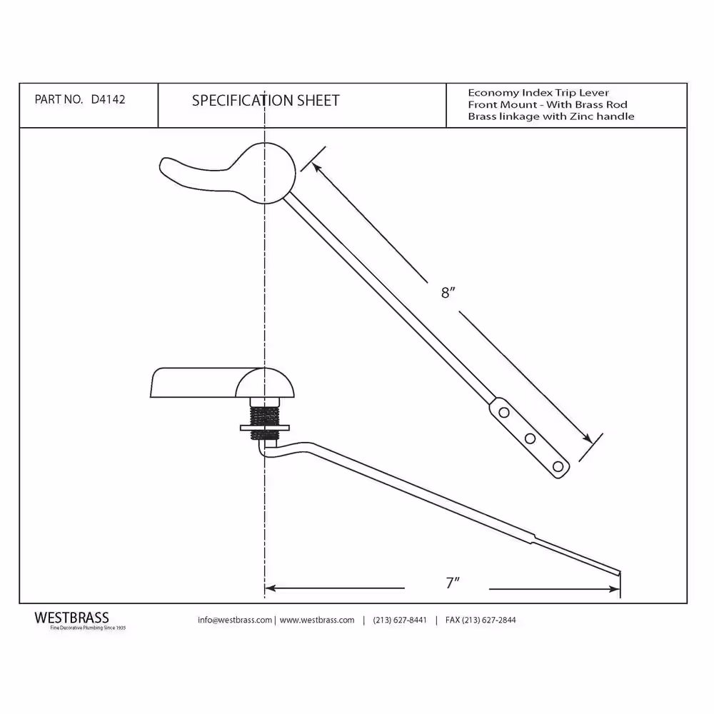 Westbrass Front Mount Toilet Tank Trip Lever with Brass Rod in White