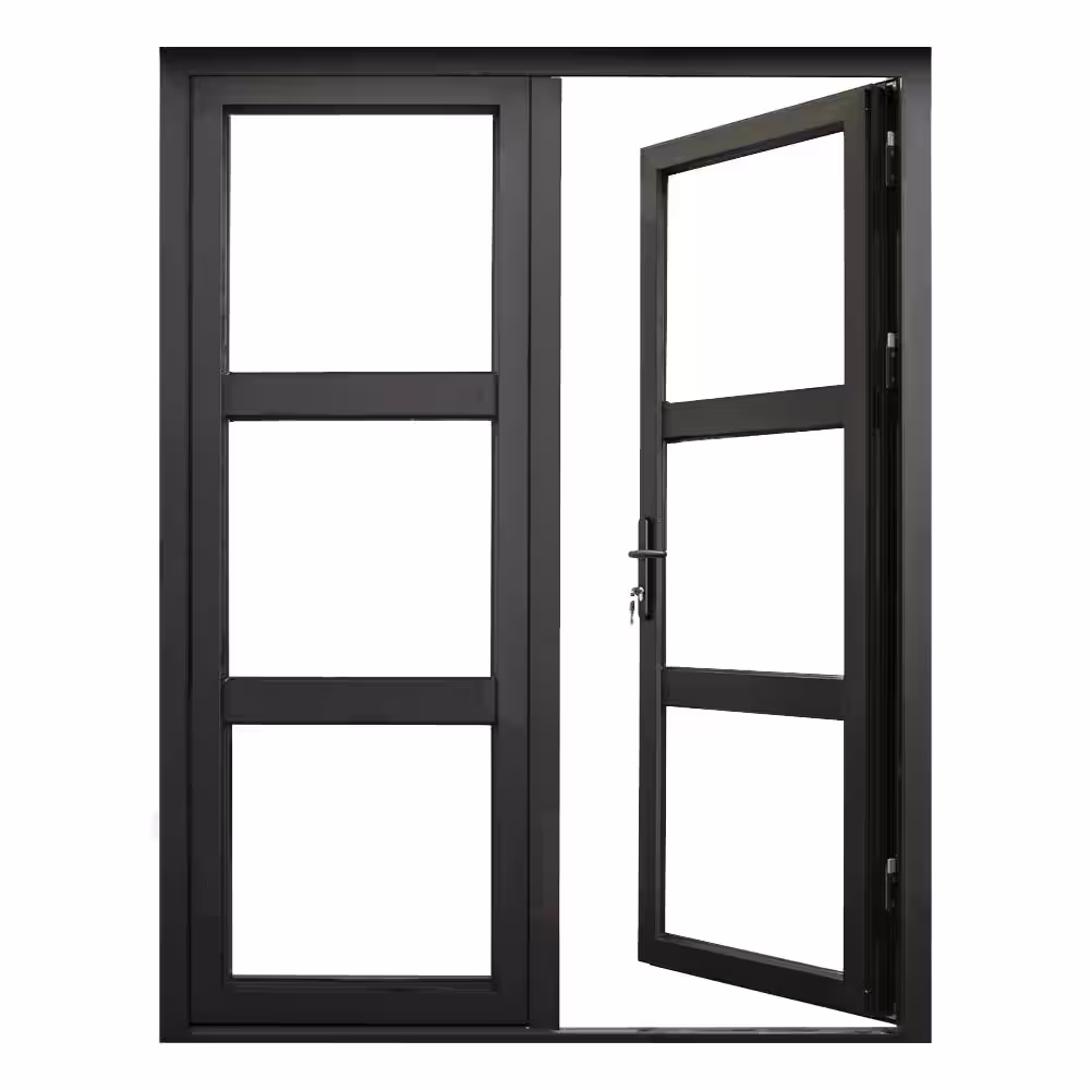 None Teza French Doors 73.5 in. x 96 in. Matte Black Aluminum French Door 3-Lite Right Hand Inswing