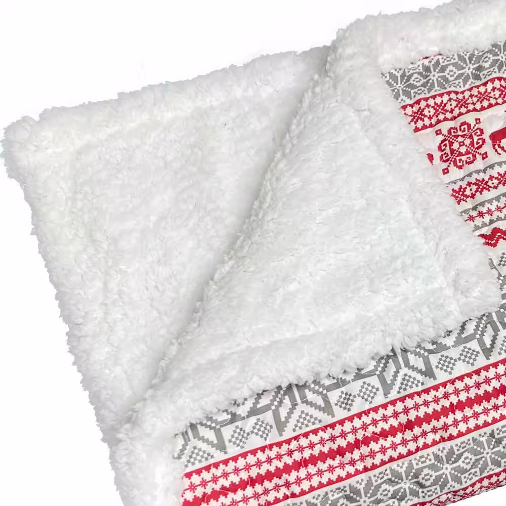 Harper Lane Ivy Red Sherpa Throw Blanket 50 in. x 60 in.
