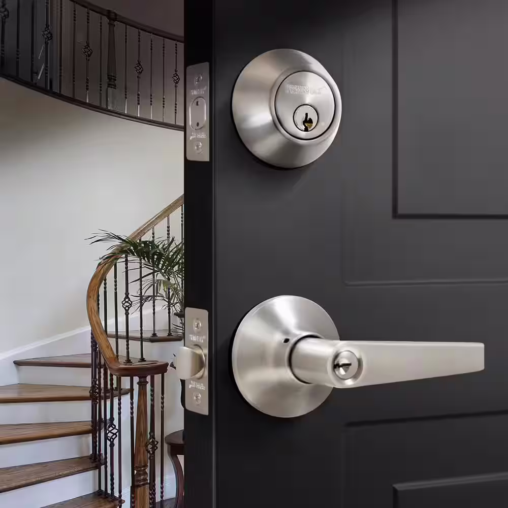 Premier Lock Stainless Steel Entry Door Handle Combo Lock Set with Deadbolt and 16 SC1 Keys Total (4-Pack, Keyed Alike)