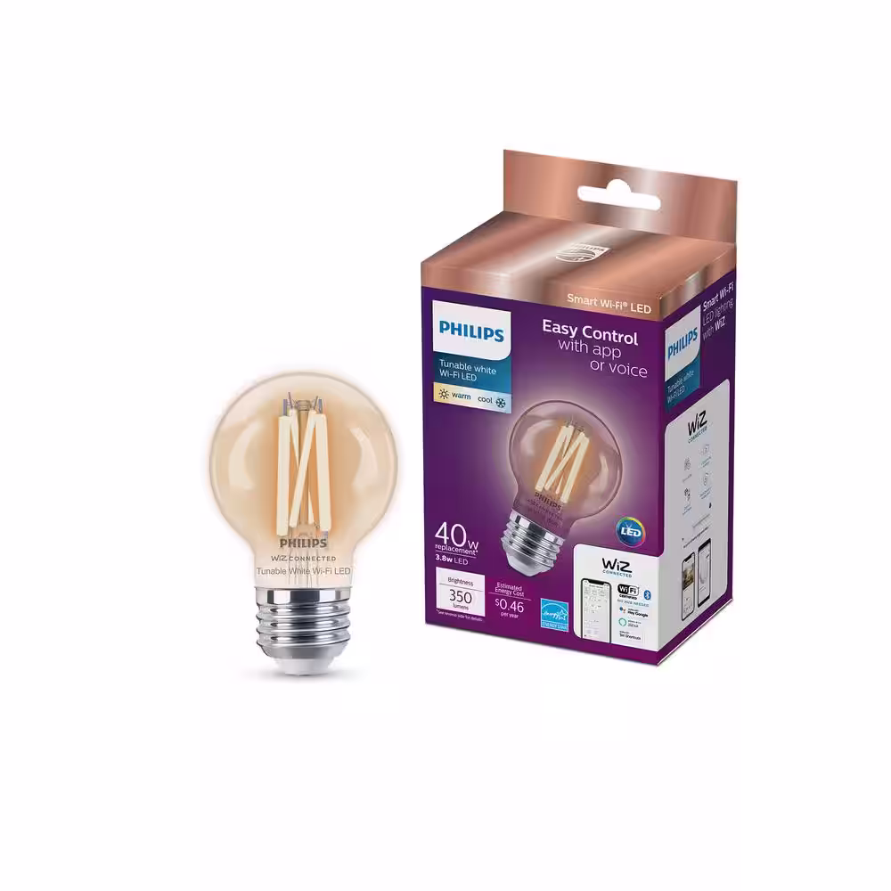 Philips 40-Watt Equivalent G16.5 Smart Wi-Fi LED Tuneable White Light Bulb Powered by WiZ with Bluetooth (1-Pack)