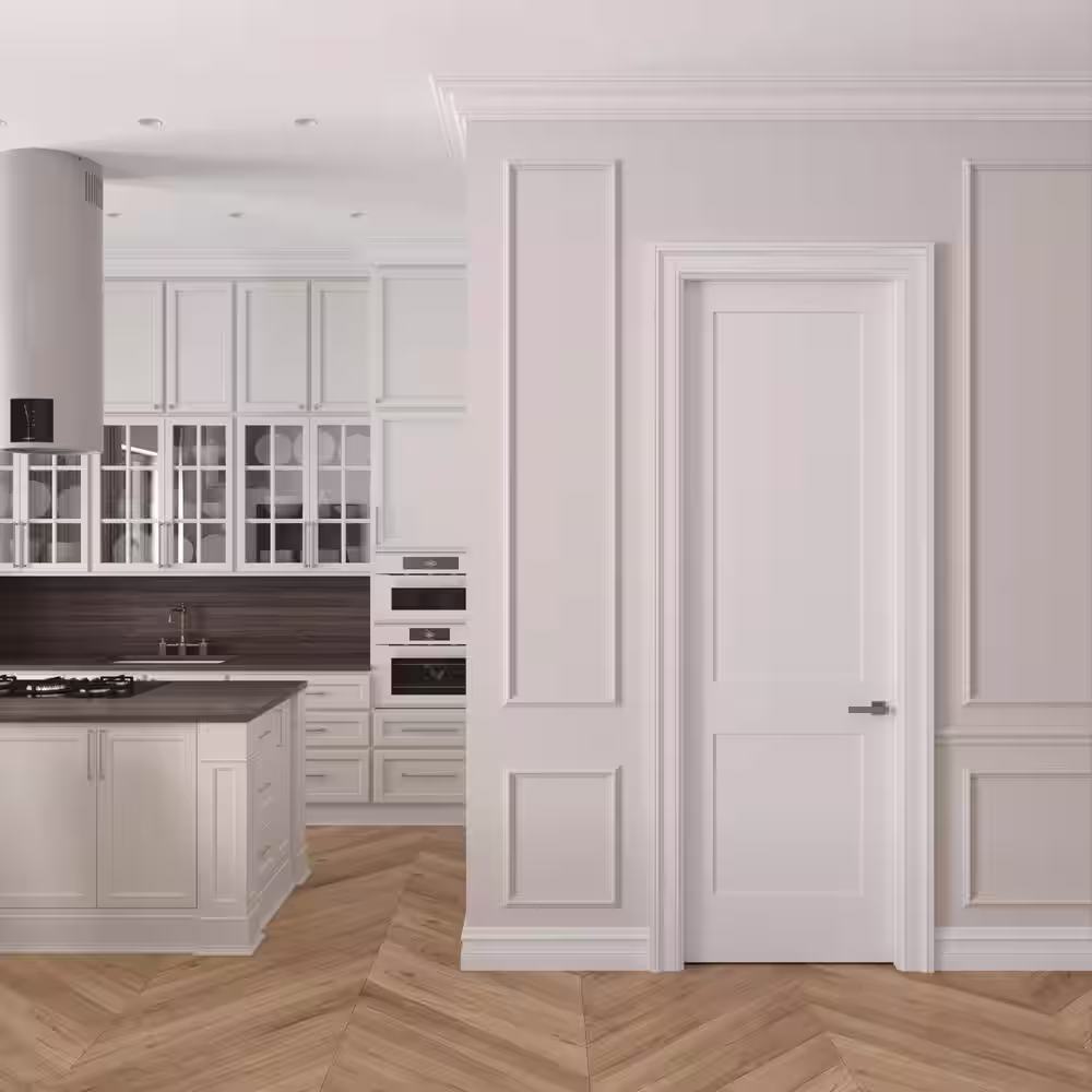 None 24 in. x 96 in. Left-Handed Solid Core Primed White Composite Single Prehung Interior Door Satin Nickel Hinges