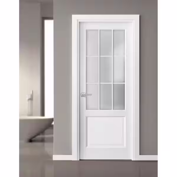 Sartodoors 3309 30 in. x 80 in. Single Panel No Bore Frosted Glass White Finished Pine Wood Interior Door Slab