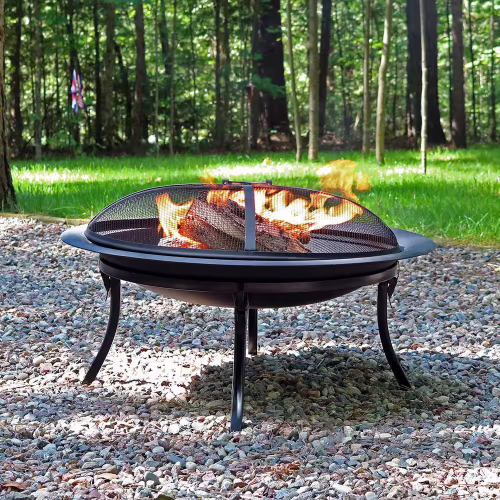 Sunnydaze Decor 29 in. x 24 in. Steel Portable Folding Wood Burning Fire Pit with Carrying Case and Spark Screen