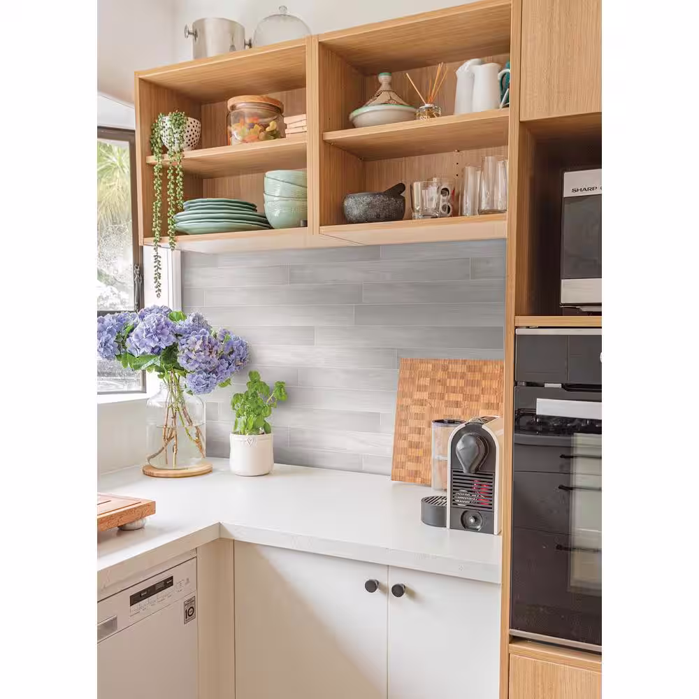 InHome Off-White Porcelain Planks Peel and Stick Rolled Backsplash Sample