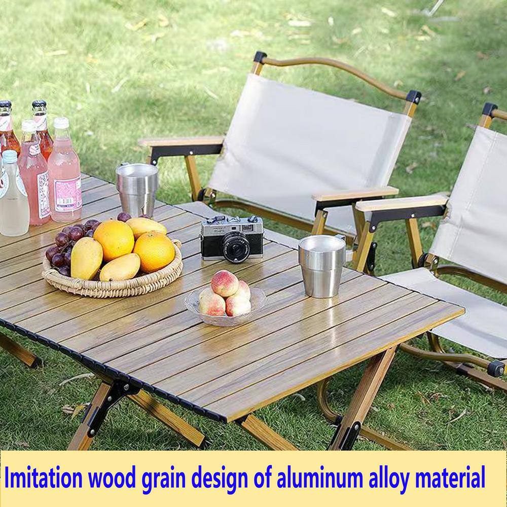 None 47 in. Antique Yellow Rectangular Portable Aluminum Picnic Table Outdoor Folding Camping Table with Carry Bag