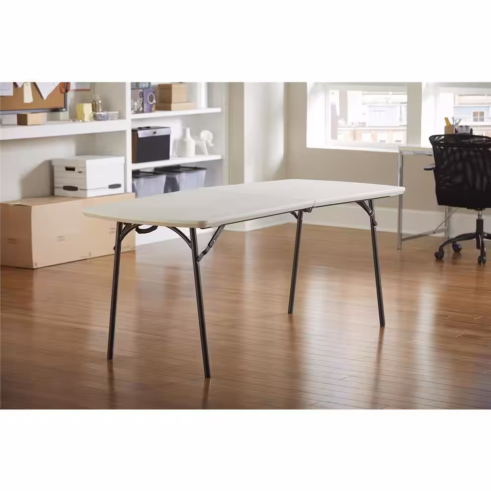 Cosco Diamond Series 6 ft. Fold-in-Half Banquet Table in White Speckle with Hammer Tone Frame