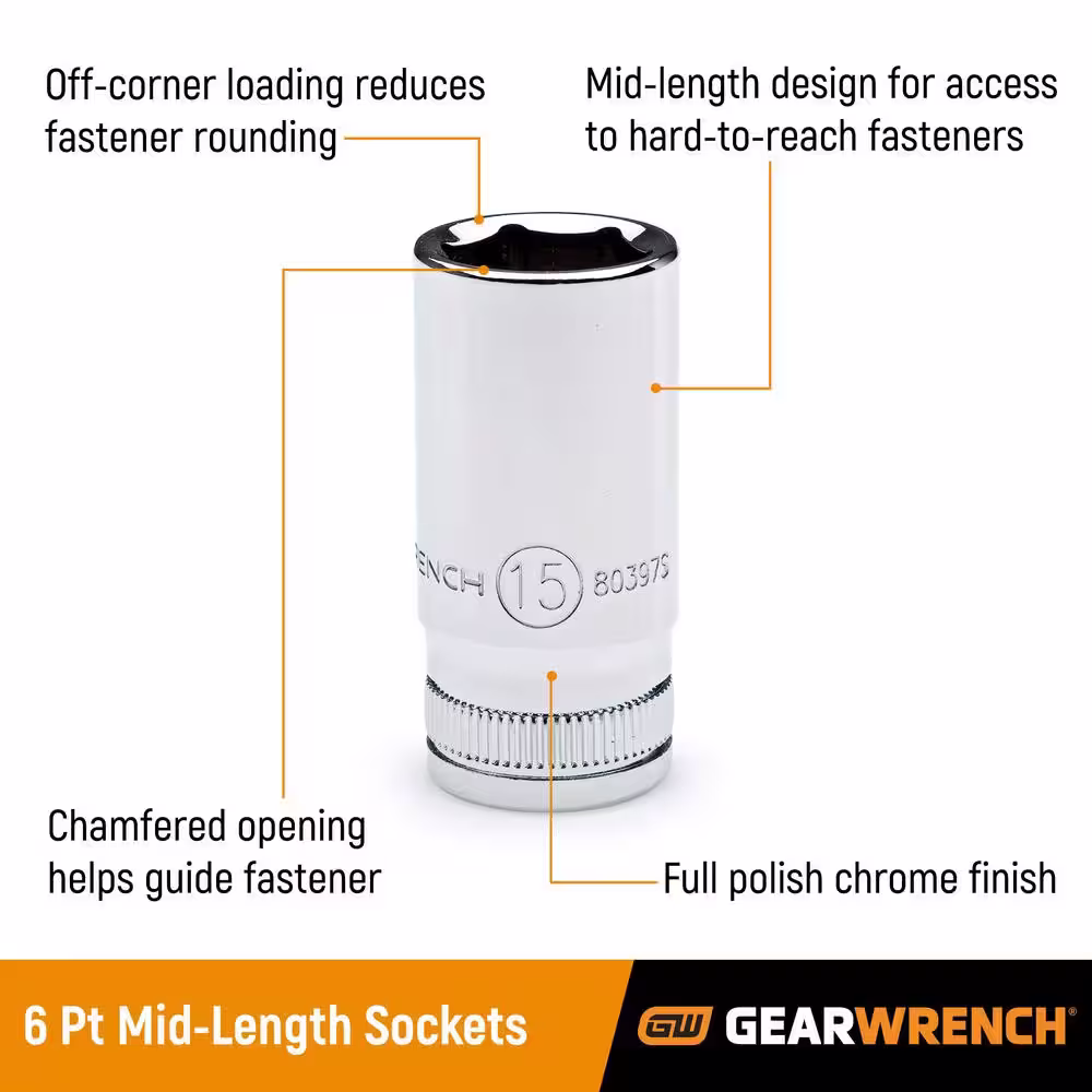GEARWRENCH 3/8 in. Drive 6 Point Mid Length SAE Socket Set (11-Piece)