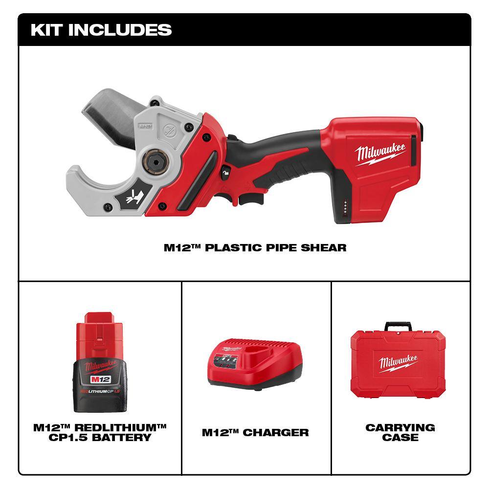 Milwaukee M12 12V Lithium-Ion Cordless PVC Shear Kit with 1000 Lumens M12 Flood Light