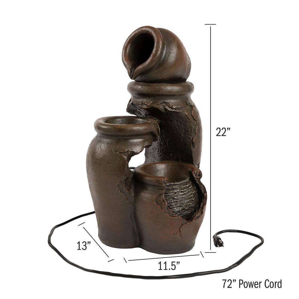 Pure Garden 3-Tier Fountain Decorative Polyresin Clay Pot Electric Hand Painted Cascading Water Feature with 0.9 Gal. Capacity