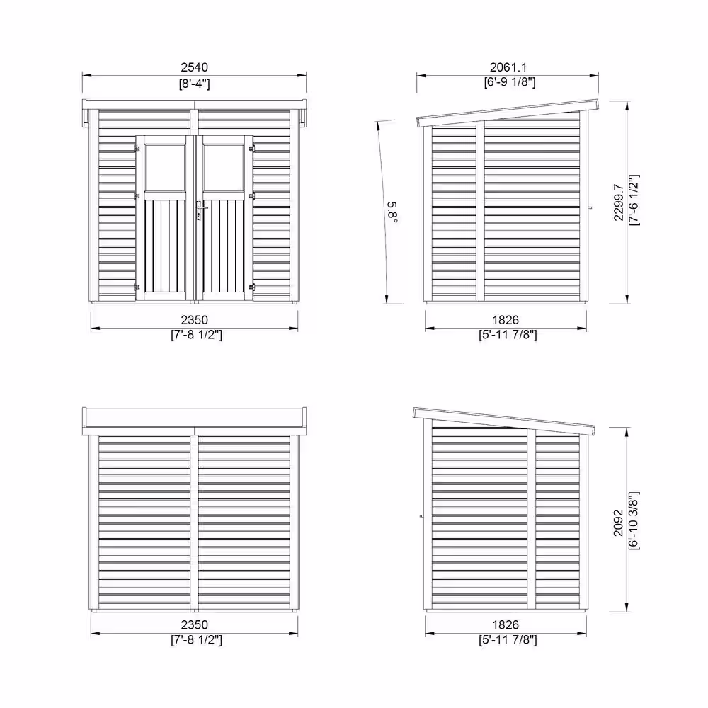 Leisure Season Urbano 8 ft. x 6 ft. Nordic Spruce Wood Lean-To Storage Shed with Double Door (48 sq. ft.)