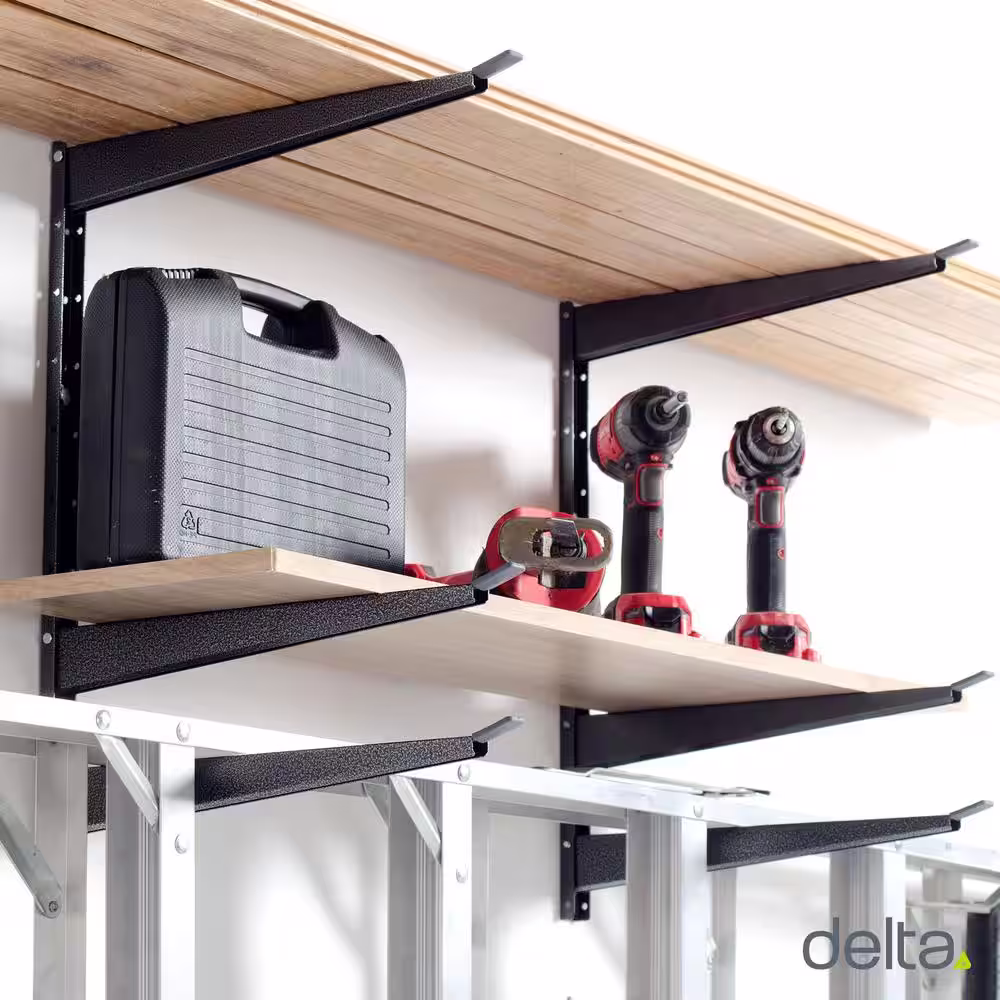 Delta 16 in. x 21 in. Heavy Duty Wall Rack Adjustable 3 Tier Lumber Rack Holds 480 lbs. Steel Garage Wall Shelf with Brackets