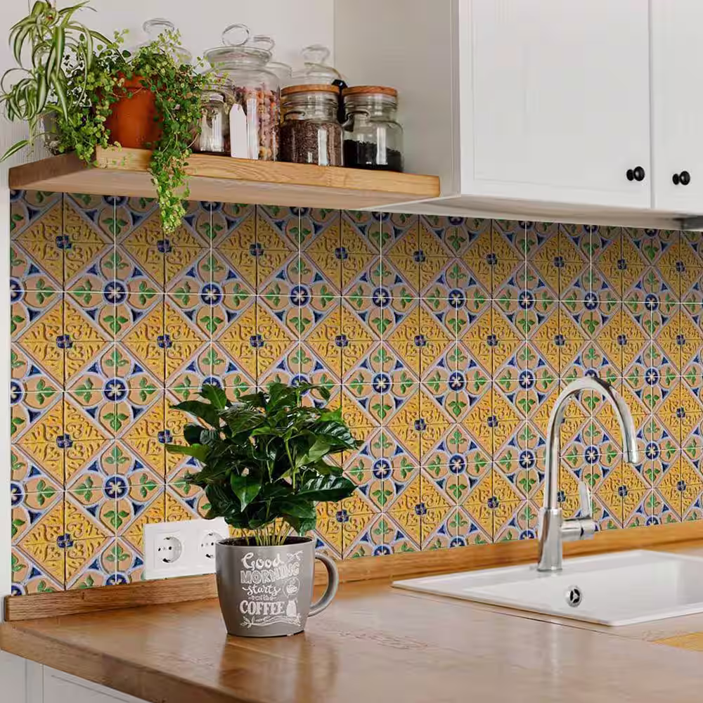 None Green/Blue/Yellow H11 4 in. x 4 in.Vinyl Peel and Stick Tile (24 Tiles, 2.67 sq.ft./pack)
