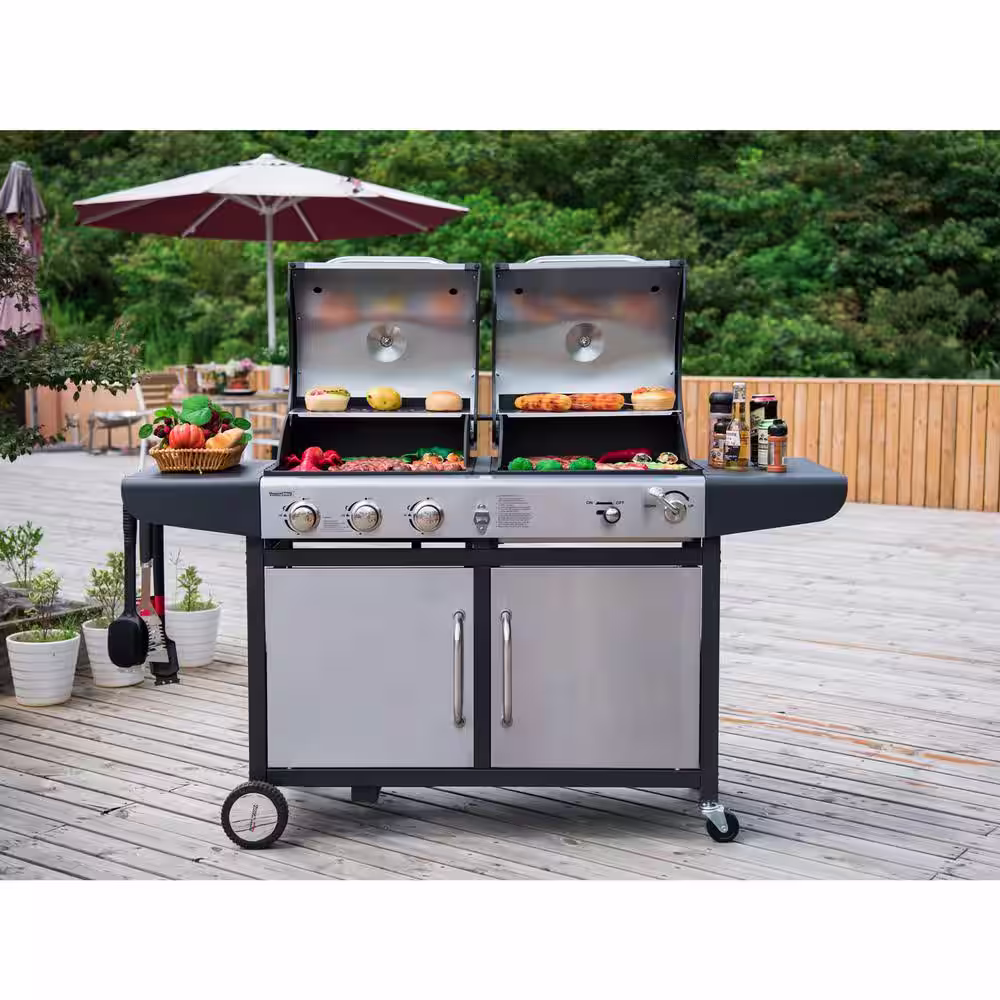 Royal Gourmet 3-Burner Propane Gas and Charcoal Combo Grill in Black with Grill Cover