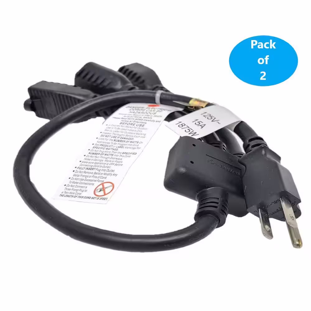 Micro Connectors, Inc 36 in. (3 ft.) 1 to 3 Heavy-Duty 14/AWG 3-Conductors Indoor Power Cord Splitter (NEMA 5-15P to 5-15R x 3) Black (2-Pack)