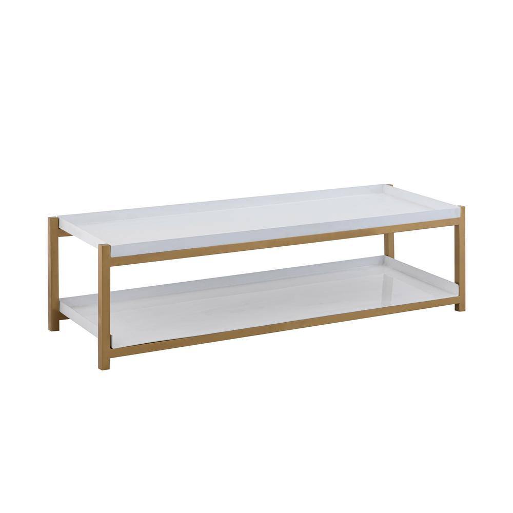 happimess Industrial Compact 10.75 in. H 6-Pair 2-Tier Iron Shoe Rack in White/Gold
