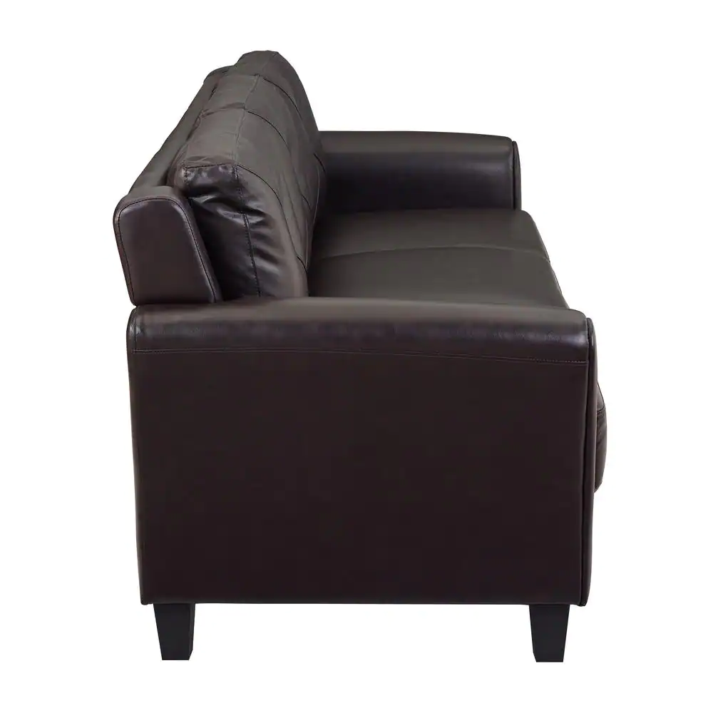 Lifestyle Solutions Romeo 31.5 in. Java Faux Leather Microfiber 3-Seater English Rolled Arm Sofa with Removable Cushions