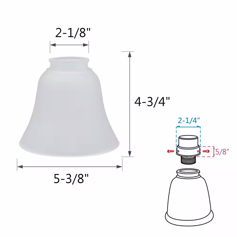 Aspen Creative Corporation 4-3/4 in. Frosted Bell Shaped Ceiling Fan Replacement Glass Shade (4-Pack)