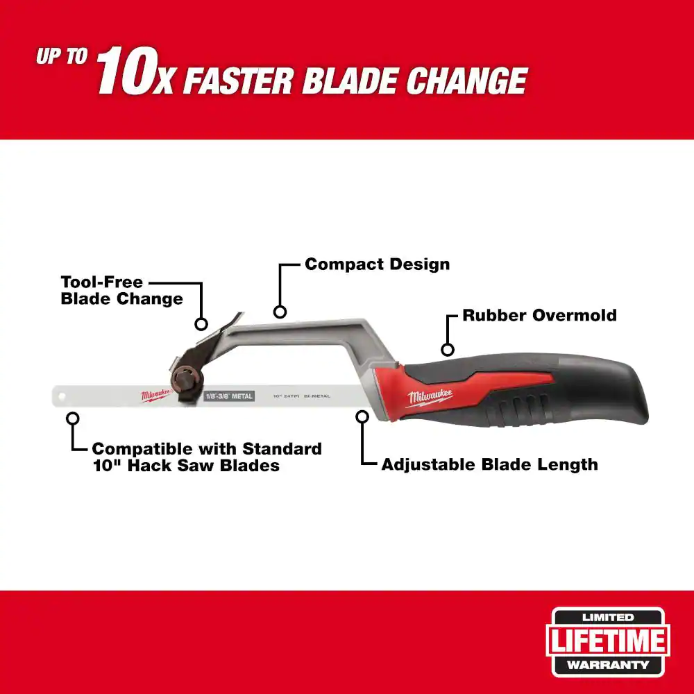 Milwaukee Compact Hack Saw with 10 in. 24 TPI Bi-Metal Blade