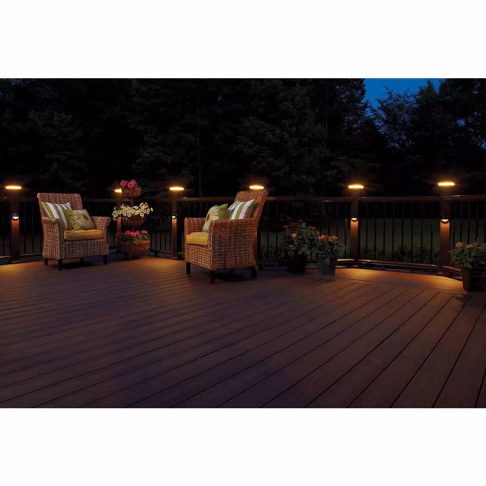 Fiberon 5 in. x 5 in. Tranquil White Integrated LED Fits Post Sleeve Hardwired Pyramid Top Downward Deck Post Cap Light